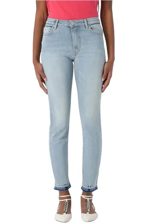 Pinko Jeans, Dames, Blauw, W32, Katoen, Frayed Hem Skinny Enkel Jeans