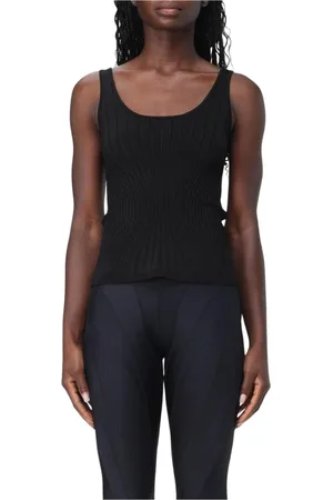 MUGLER Tops, Dames, Zwart, L, Zwarte Geribbelde Mouwloze Top