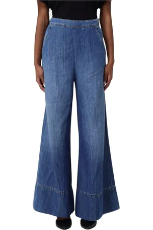 Pinko Jeans, Dames, Blauw, L, Denim, Wijde Flared Denim Jeans voor vrouwen