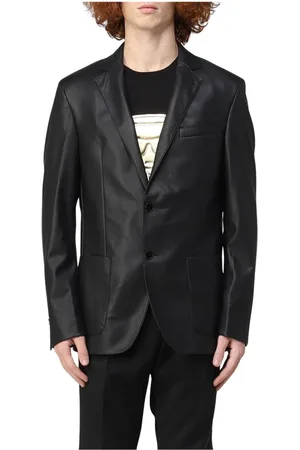 Karl Lagerfeld Jassen, Heren, Zwart, M, Leer, Klassieke getailleerde blazer met inkeping revers