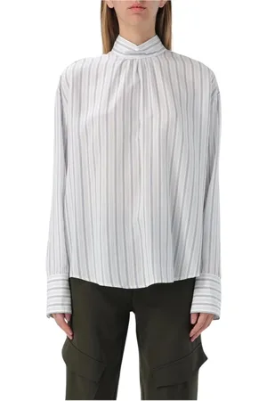 Dondup Blouses & Shirts, Dames, Blauw, S, Blauwe Gestreepte Zijden Blouse Relaxte Pasvorm