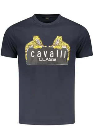 Roberto Cavalli Tops, Heren, Blauw, M, Katoen, Blauw Katoenen Crew Neck T-Shirt