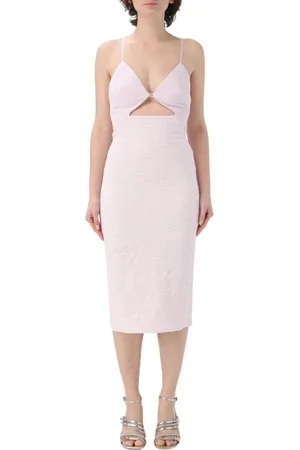 Elisabetta Franchi Kleedjes, Dames, Roze, M, Roze Kant Midi Jurk Elegante Stijl