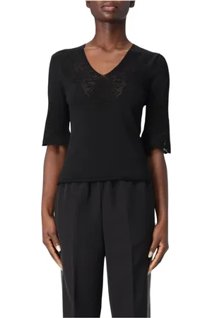 Twin-Set Truien, Dames, Zwart, S, Elegante V-hals Gebreide Top