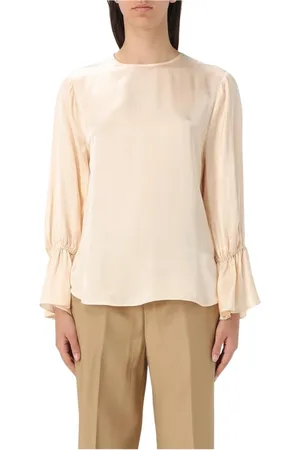 Liu Jo Blouses & Shirts, Dames, , L, Champagne Zijden Blouse Gerimpelde Manchetten