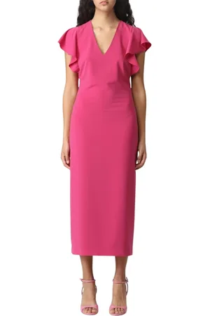 Patrizia Pepe Kleedjes, Dames, Roze, 2Xs, Fuchsia Flutter Sleeve Midi Dress