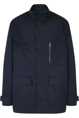 Paul Smith Jassen, Heren, Blauw, L, Leer, Navy Field Jacket Militaire Stijl