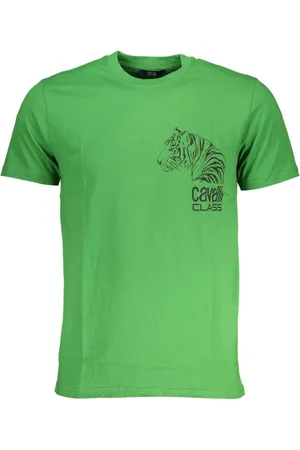 Roberto Cavalli Tops, Heren, Groen, M, Katoen, Groene Katoenen Print Logo T-Shirt