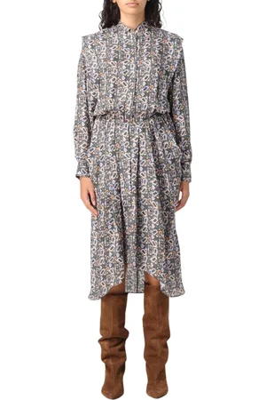 Isabel Marant Kleedjes, Dames, Zwart, M, Bloemen Midi Overhemdjurk