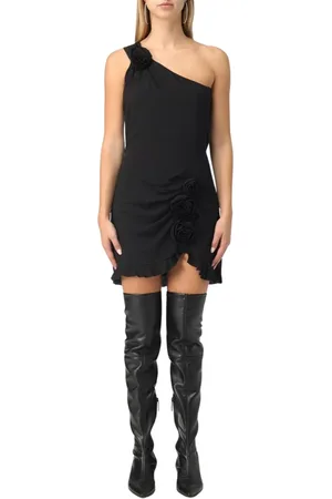 BLUMARINE Kleedjes, Dames, Zwart, S, Chiffon, One-Shoulder Mini Jurk met Rozenapplicaties