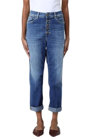 Dondup Jeans, Dames, Blauw, W27, Katoen, Versleten Boyfriend Jeans