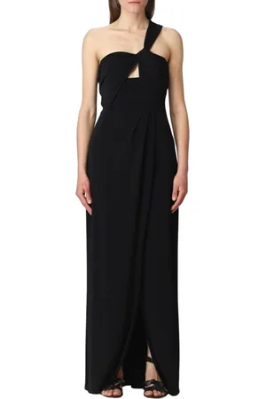 Patrizia Pepe Kleedjes, Dames, Zwart, M, Elegante One-Shoulder Maxi Jurk