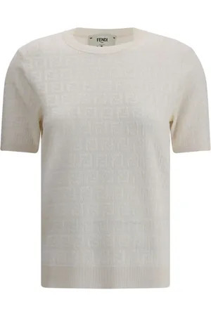 Fendi Truien, Dames, Wit, S, Katoen, Iconische Gebreide T-shirt