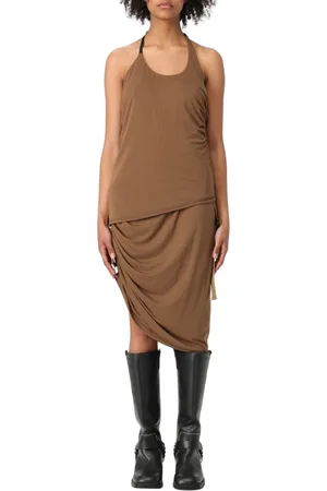 Helmut Lang Kleedjes, Dames, Bruin, S, Elegante Halternek Midi Jurk