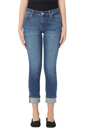 Liu Jo Jeans, Dames, Blauw, W33, Denim, Stijlvolle Cropped Skinny Jeans met Manchet