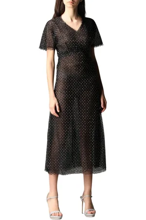 ERMANNO SCERVINO Kleedjes, Dames, Zwart, S, Zwarte Kant Strass Midi Jurk