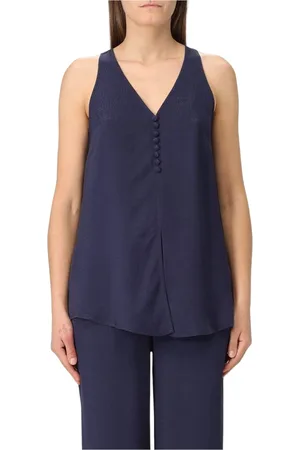 Emporio Armani Tops, Dames, Blauw, L, Blauwe Zijden Tanktop Stijlvol Veelzijdig