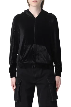 Balenciaga Sweatshirts & Hoodies, Dames, Zwart, S, Zwart Velvet Zip-Up Hoodie