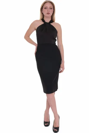 HUGO BOSS Kleedjes, Dames, Zwart, M, Polyester, Mouwloze Jurk met Achteruitgangen
