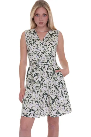 Max Mara Kleedjes, Dames, Veelkleurig, XL, Katoen, Bloemenkatoenen jurk met riem