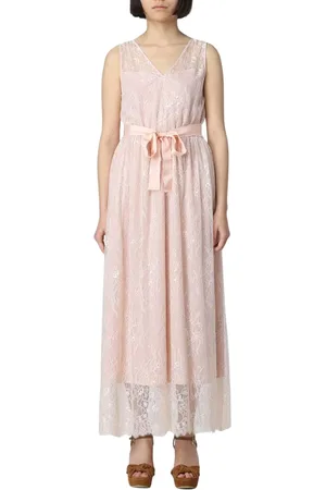 Twin-Set Kleedjes, Dames, Roze, S, Leer, Chantilly Kant Maxi Jurk