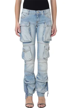 The Attico Jeans, Dames, Blauw, W29, Blauwe Cargo Jeans met Cinched Manchetten