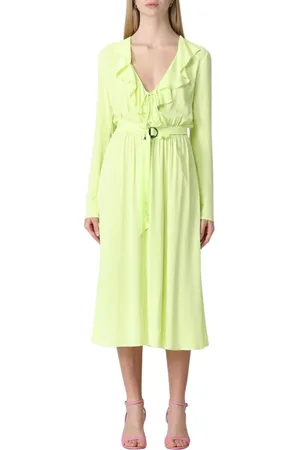 Patrizia Pepe Kleedjes, Dames, Groen, L, Levendige Lime Ruffle Midi Jurk