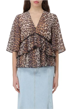 Ganni Blouses & Shirts, Dames, , XS, Polyester, Luipaardprint Geplooide Blouse