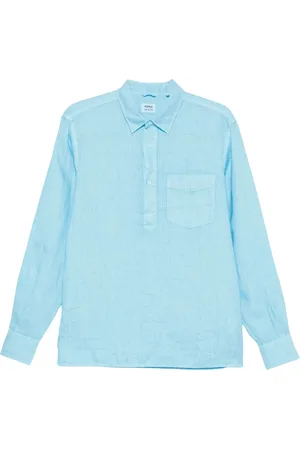 Aspesi Overhemden, Heren, Blauw, 2Xl, Linnen, Linnen overhemd met knoopsluiting aan de voorkant