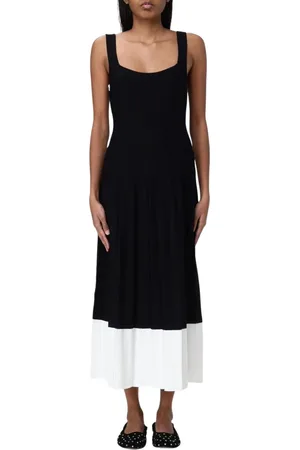 Staud Kleedjes, Dames, Zwart, M, Elegante Geplooide Rok Midi Jurk