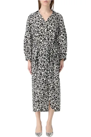 Marni Kleedjes, Dames, Veelkleurig, L, Katoen, Elegante Bloemen Midi Jurk met Riem
