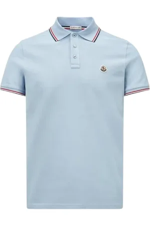 Moncler Tops, Heren, Blauw, M, Katoen, Tricolor Trim Polo Shirt Lichtblauw
