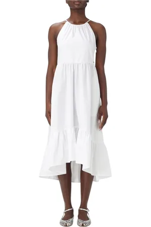 Armani Exchange Kleedjes, Dames, Wit, 2Xs, Stijlvolle Midi Jurk met Wijd Uitlopende Rok