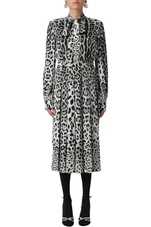 Dolce & Gabbana Kleedjes, Dames, Veelkleurig, M, Luipaardprint Midi Jurk