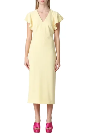 Patrizia Pepe Kleedjes, Dames, Geel, XS, Gele Sheath Jurk met Flutter Mouwen
