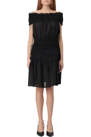 Tory Burch Kleedjes, Dames, Zwart, XS, Katoen, Elegante Zwarte Smocked Mini Jurk