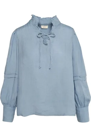 Hest Hést, Blouses & Shirts, Dames, Blauw, 2Xl, Denim, Faded Denim Linnen Blouse Stijlvol