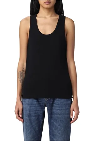 Bottega Veneta Tops, Dames, Zwart, S, Katoen, Zwarte Geribbelde Tanktop