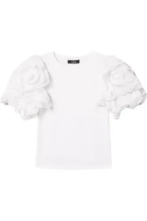 Twin-Set Tops, Dames, Wit, M, Organza, Organza T-shirt met volumineuze mouwen