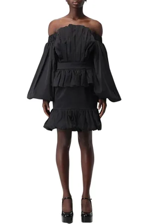 Karl Lagerfeld Kleedjes, Dames, Zwart, S, Off Shoulder Mini Jurk Gerimpelde Rok