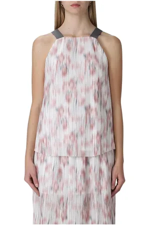 Armani Exchange Tops, Dames, Veelkleurig, M, Polyester, Mouwloze Geplooide Jurk met Abstracte Print