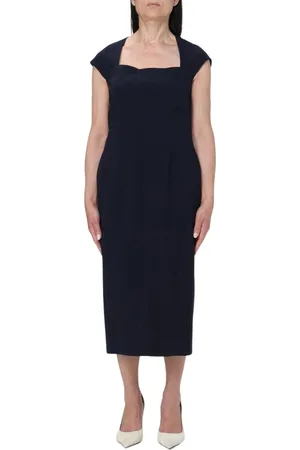 Max Mara Kleedjes, Dames, Blauw, L, Blauwe Square Neck Sheath Jurk