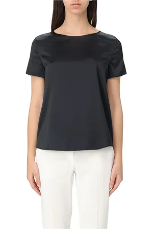 Emporio Armani Blouses & Shirts, Dames, Zwart, L, Blauwe Zijden Blouse Elegante Stijl