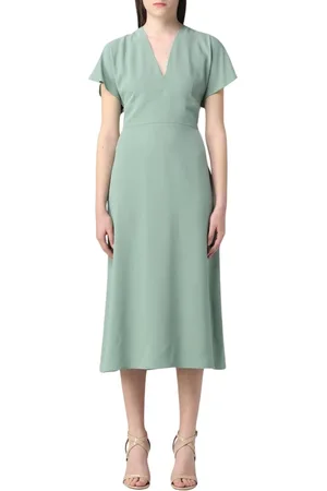 HUGO BOSS Kleedjes, Dames, Groen, M, Groene A-Lijn V-hals Midi Jurk