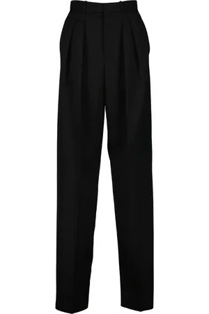 Saint Laurent Broeken, Dames, Zwart, S, Wol, Zwarte Wollen Wijde Pijp Broek