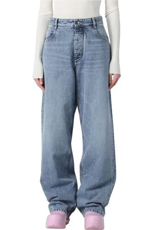 Bottega Veneta Jeans, Dames, Blauw, S, Denim, Stone-Washed Wide Leg High Waist Jeans