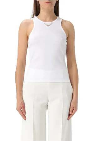 Twin-Set Tops, Dames, Wit, XL, Katoen, Elegante Geribbelde Tanktop