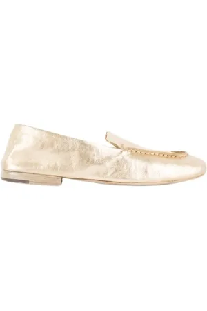 MARSÈLL Schoenen, Dames, Geel, 38 EU, Leer, Gouden leren loafers met zilveren gesp
