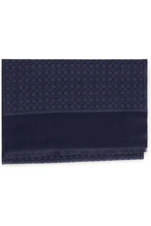 Salvatore Ferragamo Accessoires, Heren, Blauw, ONE Size, Kasjmier, Blauwe Gancini Patroon Kasjmier Sjaal