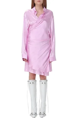 Balenciaga Kleedjes, Dames, Roze, S, Roze Zijden Wrap Mini Jurk
